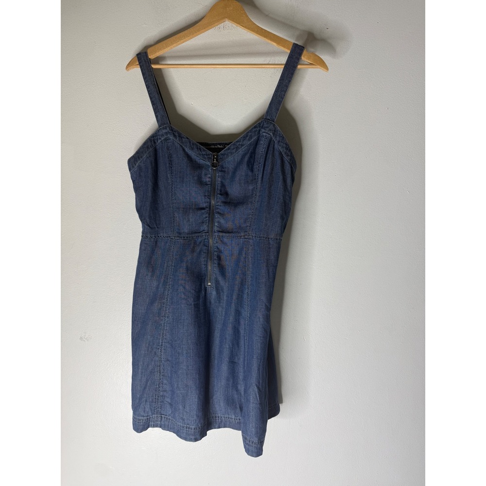 Abercrombie & Fitch Denim Mini Dress Dark Wash Zip Front Pockets MP Petite